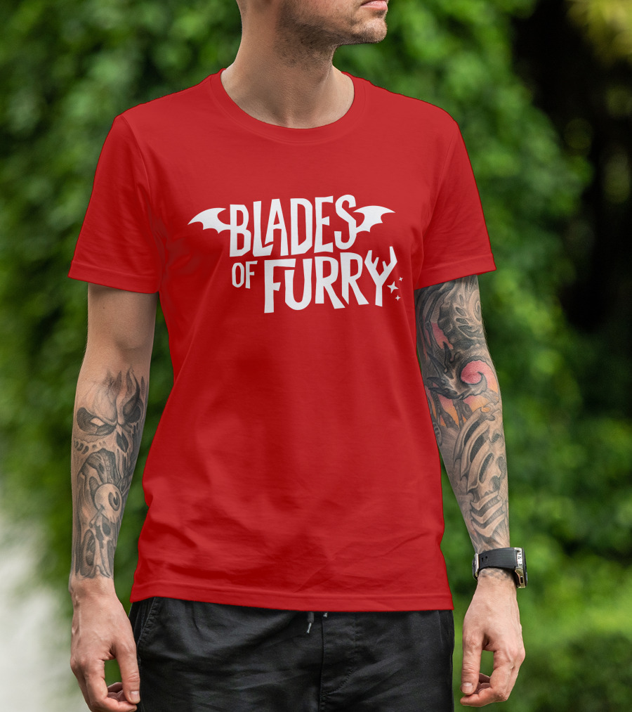 Blades Of Furry Text With Bat Wings And Stars T-Shirt