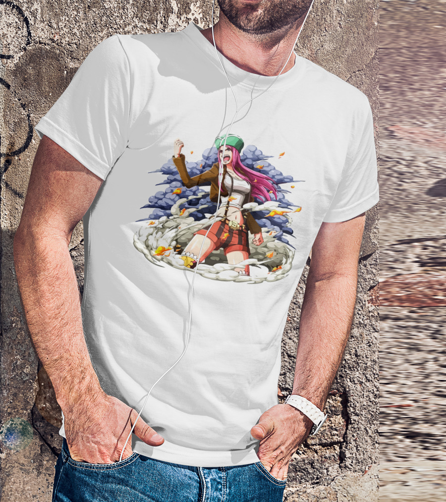 One Piece Jewelry Bonney Character Art With Clouds And Flames T-Shirt