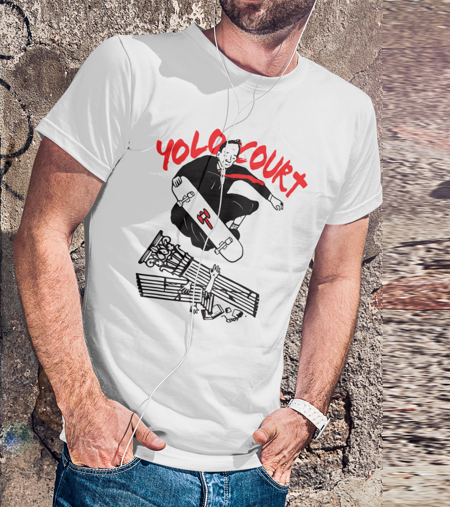 YOLO Court Skateboarding Judge Over Columns T-Shirt