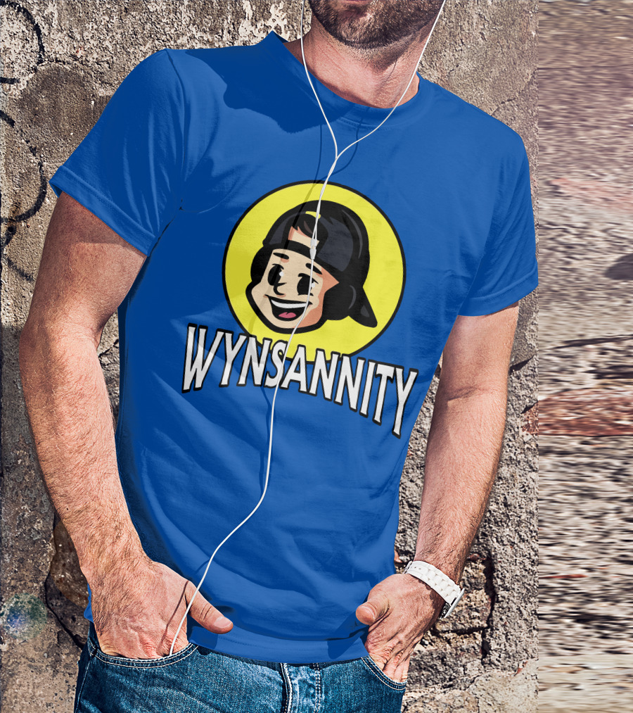 Wynnsanity Cartoon Character With Headphones And Backwards Cap Icon In Yellow Circle T-Shirt
