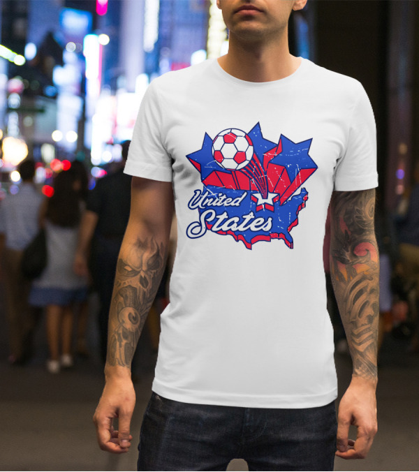 United States Soccer Vintage Map Stars And Ball T-Shirt