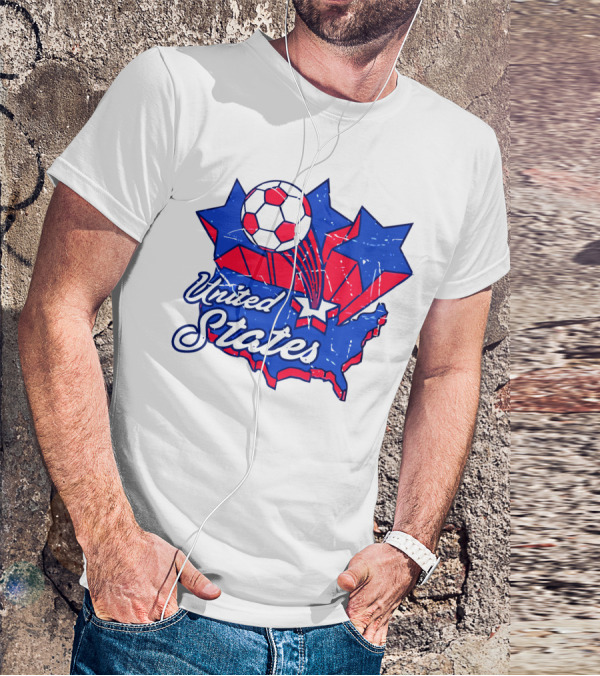 United States Soccer Vintage Map Stars And Ball T-Shirt