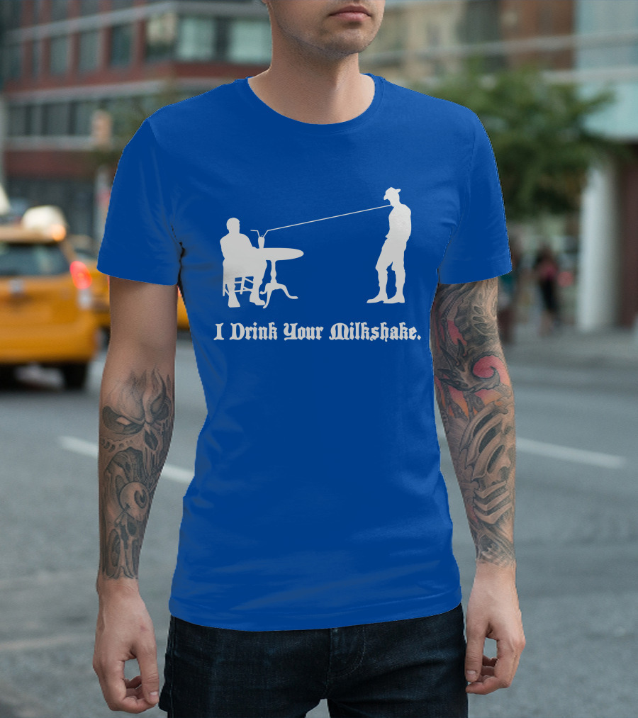 I Drink Your Milkshake Vintage Silhouette Blue T-Shirt