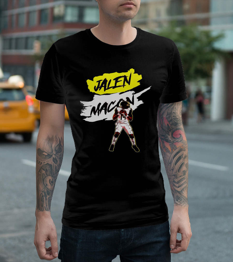 Jalen Macon Football Player Black White Yellow T-Shirt