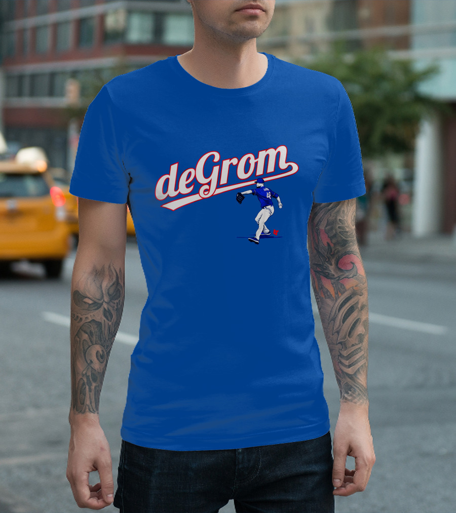 DeGrom Texas Pitching Action Logo Blue T-Shirt