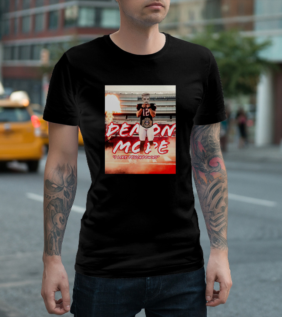 Demon Mode I Like Touchdowns Football Player in Stadium T-Shirt