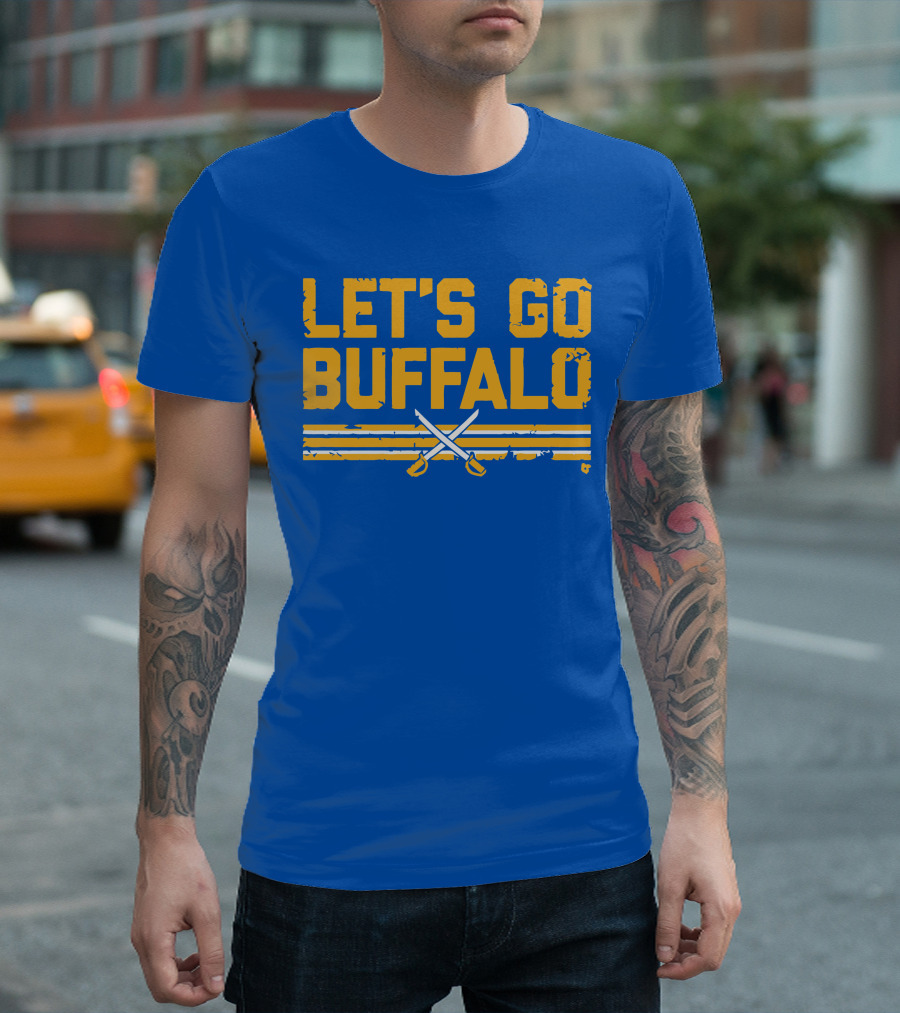 Let's Go Buffalo Hockey Crossed Sabres Blue and Gold T-Shirt