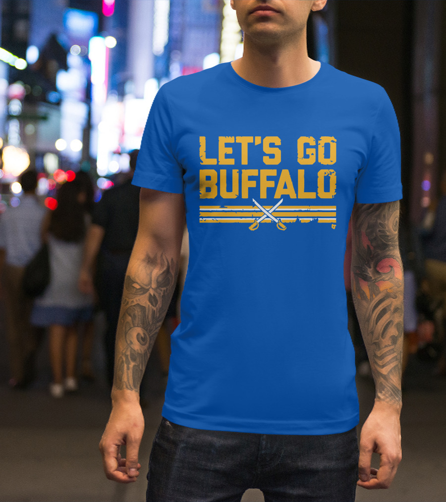 Let's Go Buffalo Hockey Crossed Sabres Blue And Gold T-Shirt