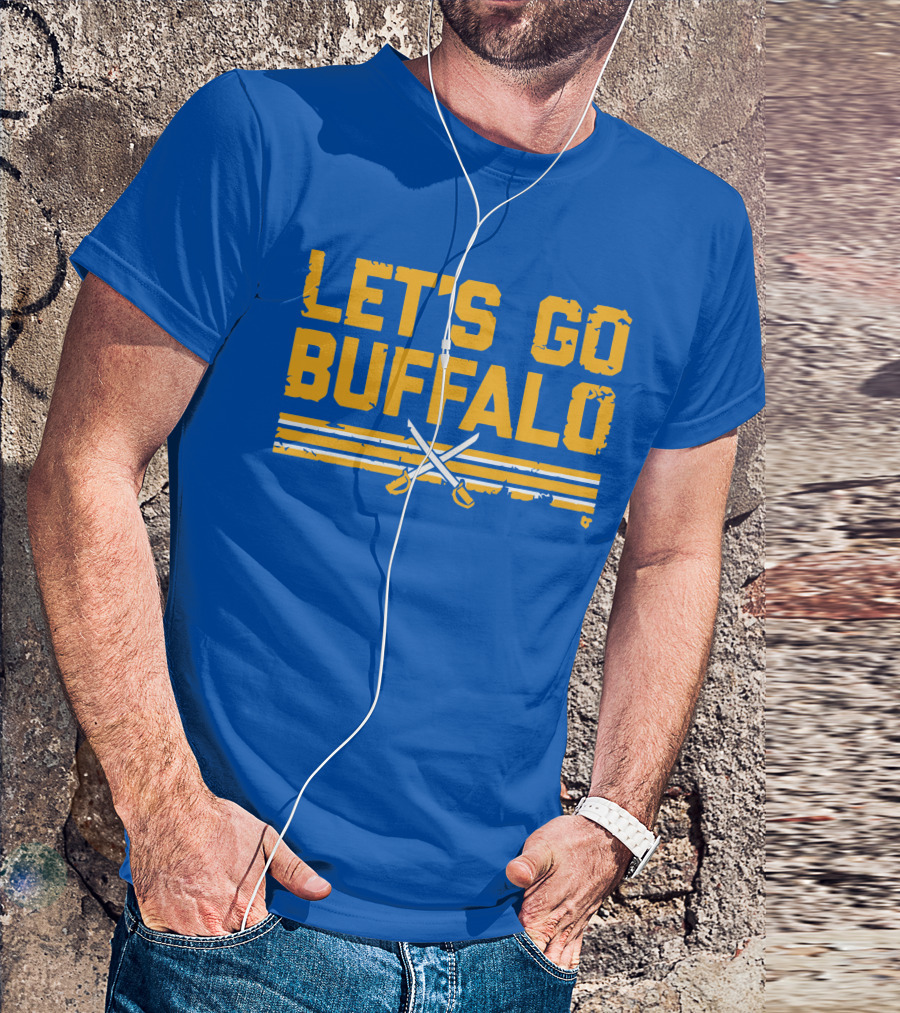 Let's Go Buffalo Hockey Crossed Sabres Blue And Gold T-Shirt
