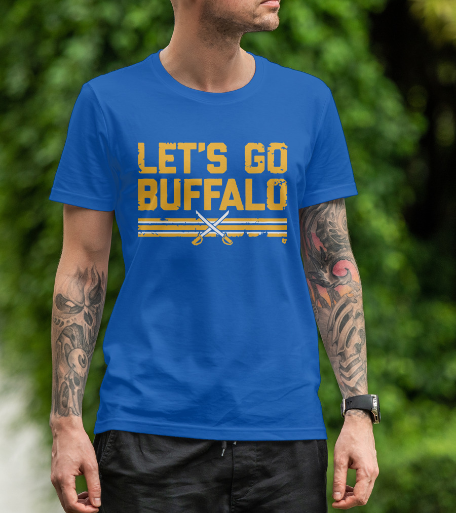 Let's Go Buffalo Hockey Crossed Sabres Blue And Gold T-Shirt