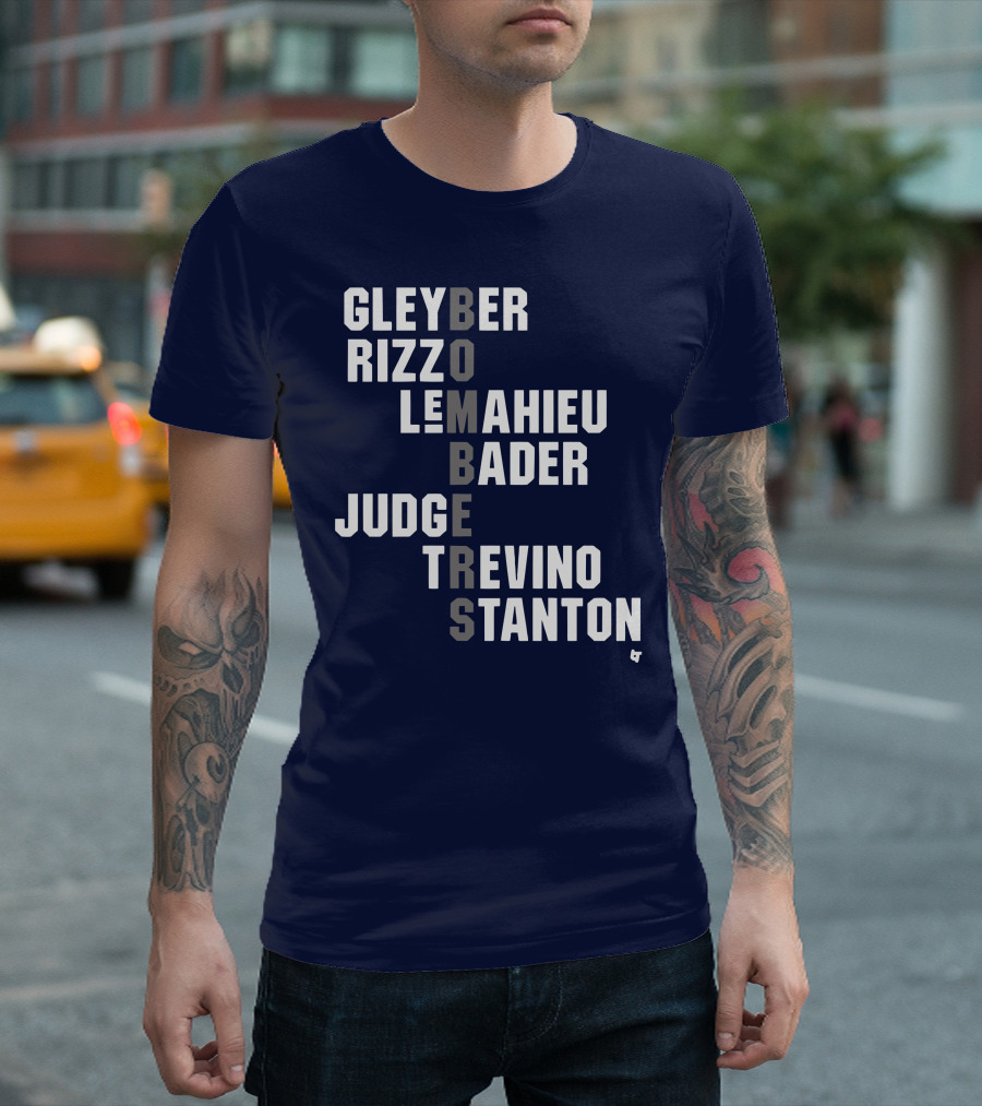 Yankees Bombers Player Names Gleyber Rizzo Judge LeMahieu Bader Trevino Stanton T-Shirt