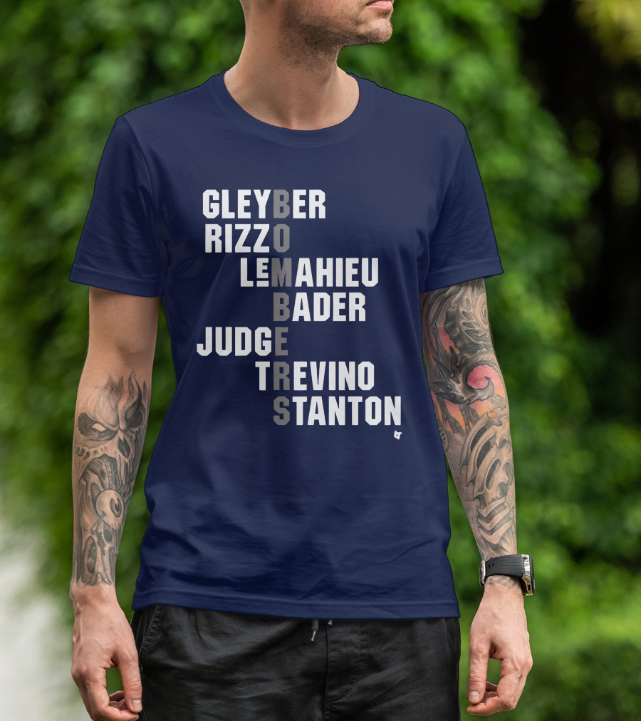 Yankees Bombers Player Names Gleyber Rizzo Judge LeMahieu Bader Trevino Stanton T-Shirt