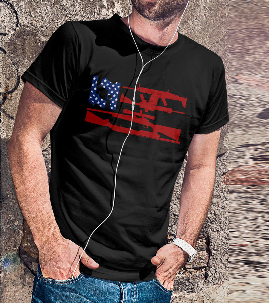 Guns And 69 American Flag Rifle T-Shirt
