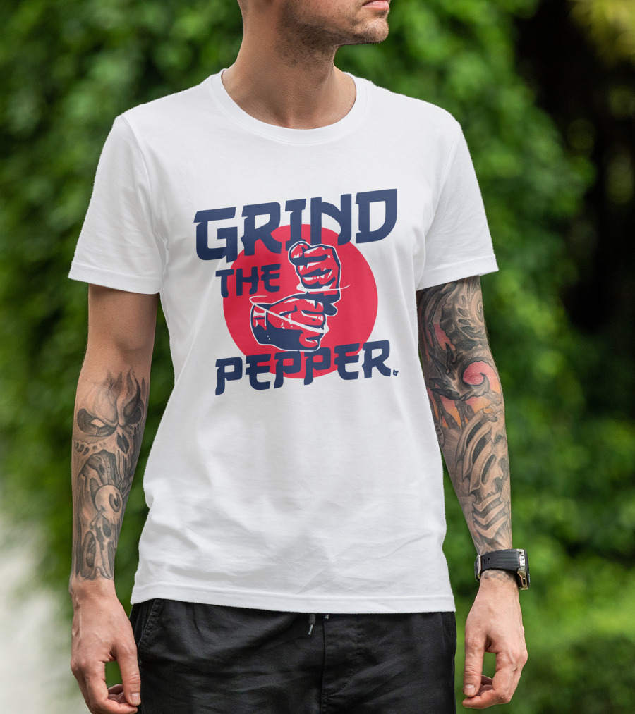 GRIND THE PEPPER JAPAN HAND GESTURE RED CIRCLE BACKGROUND T-Shirt