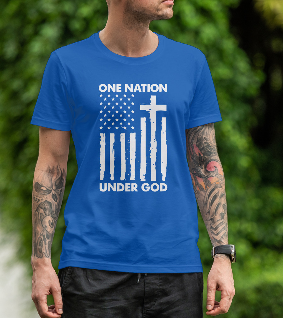 One Nation Under God American Flag Cross Stars Stripes Representation T-Shirt