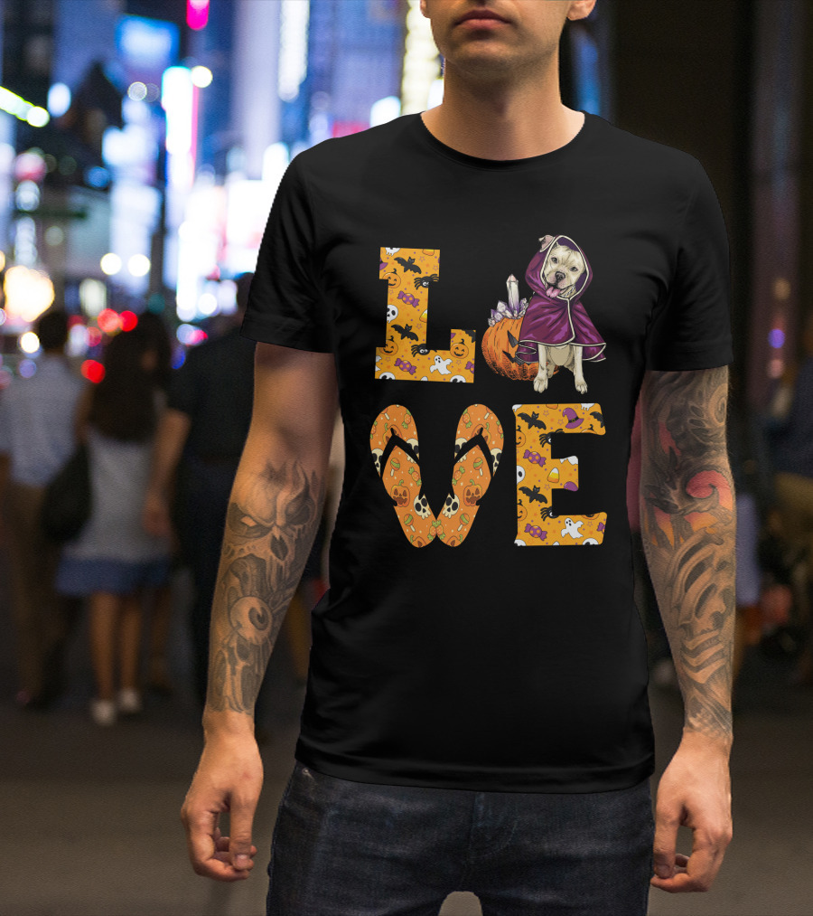 LOVE Pitbull Terrier Halloween Pumpkin Ghost Bat Candy T-Shirt