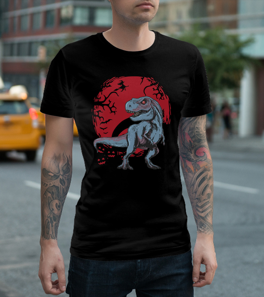 T-Rex Halloween Red Moon T-Shirt