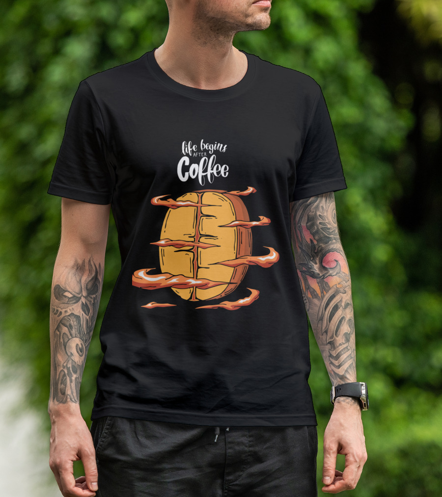 Life Begins After Coffee With Cool Coffee Bean T-Shirt