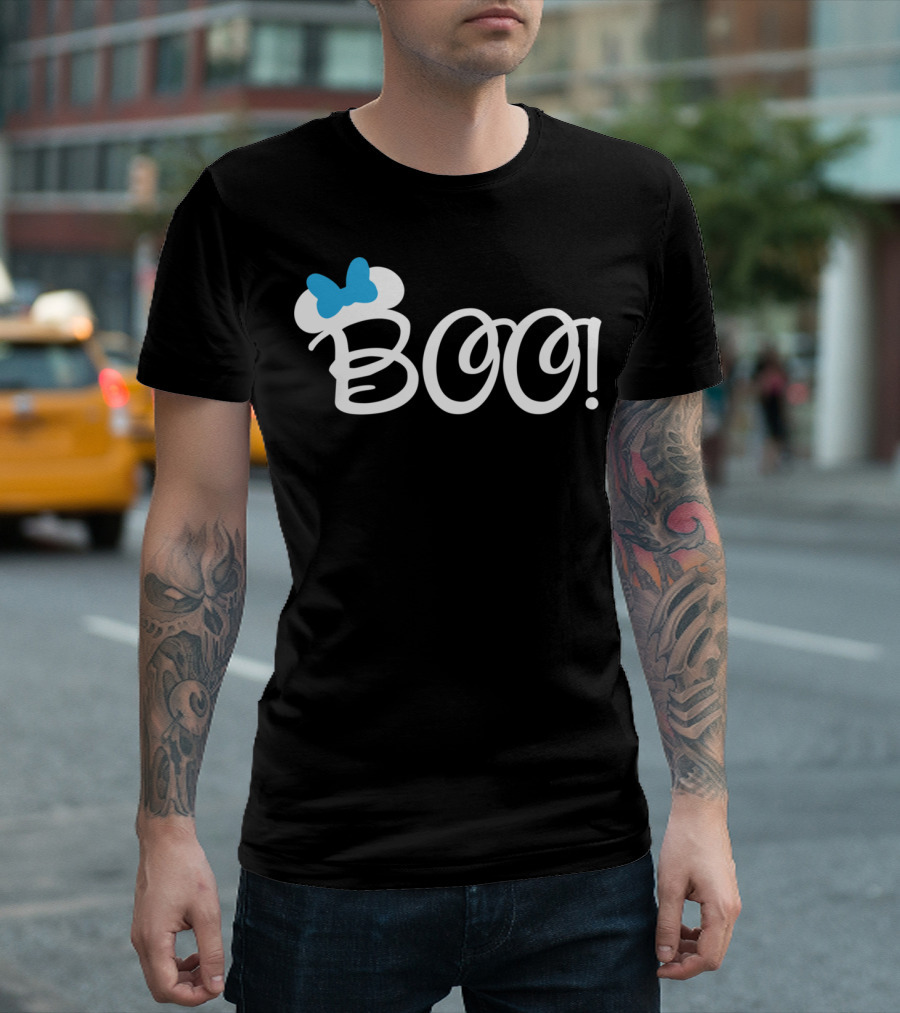 Boo Halloween Blue Bow Cartoon Relaxed Fit T-Shirt