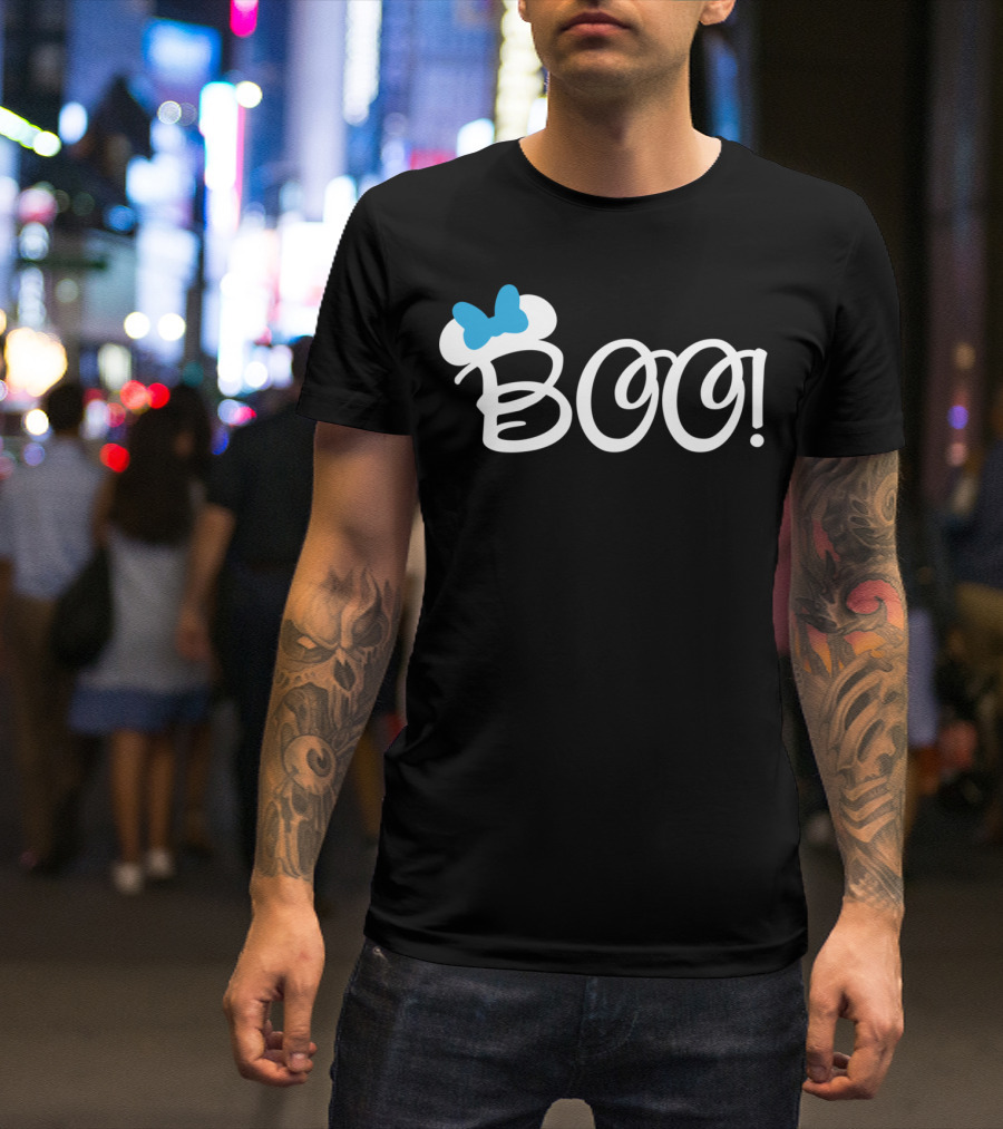 Boo Halloween Blue Bow Cartoon Relaxed Fit T-Shirt