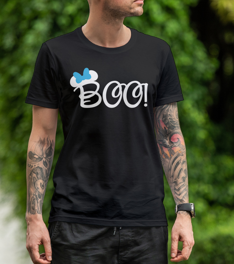 Boo Halloween Blue Bow Cartoon Relaxed Fit T-Shirt