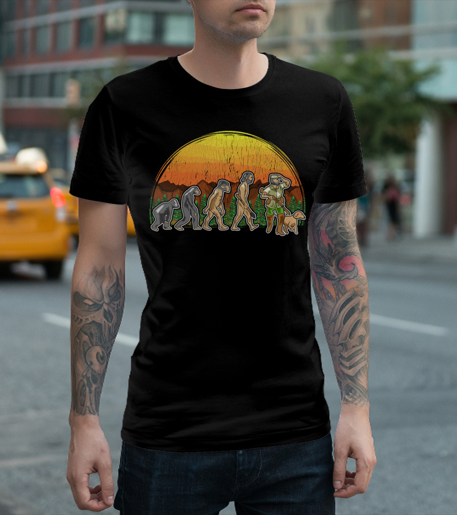 Duck Hunter Goose Grouse Hunting Evolution Sunset Silhouette with Dog T-Shirt