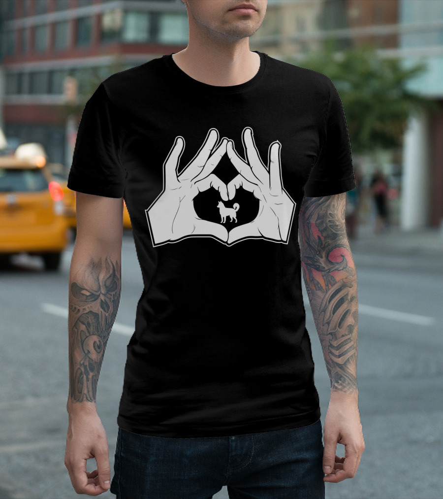 Alaskan Clover Kai Hands Heart Sign Dog Inside Hand Heart Gesture T-Shirt