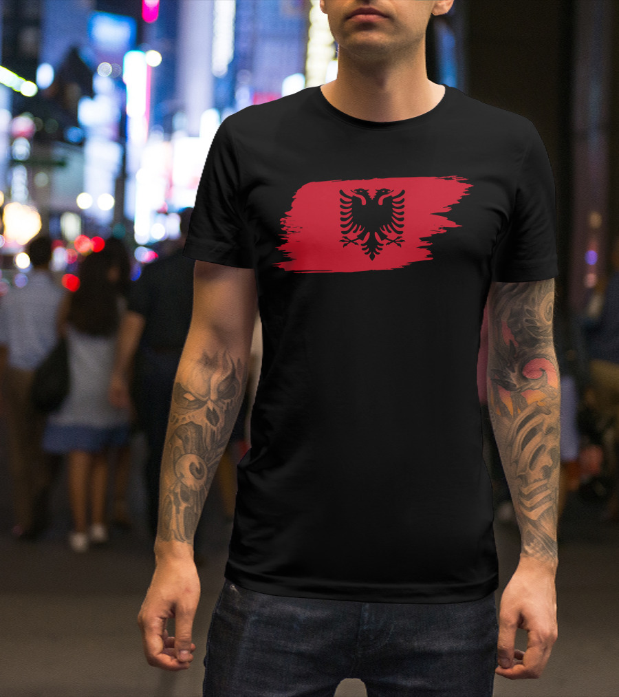 Albania Flag Red Brushstroke Double-Headed Eagle T-Shirt