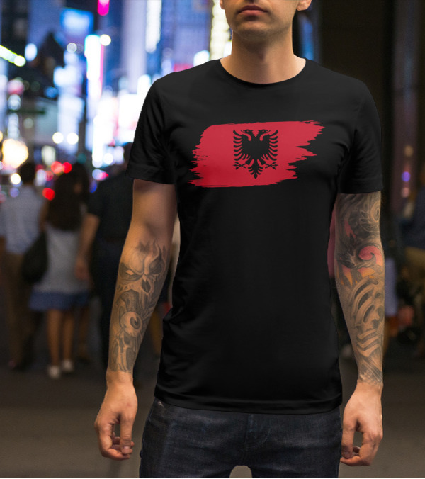Albania Flag Red Brushstroke Double-Headed Eagle T-Shirt