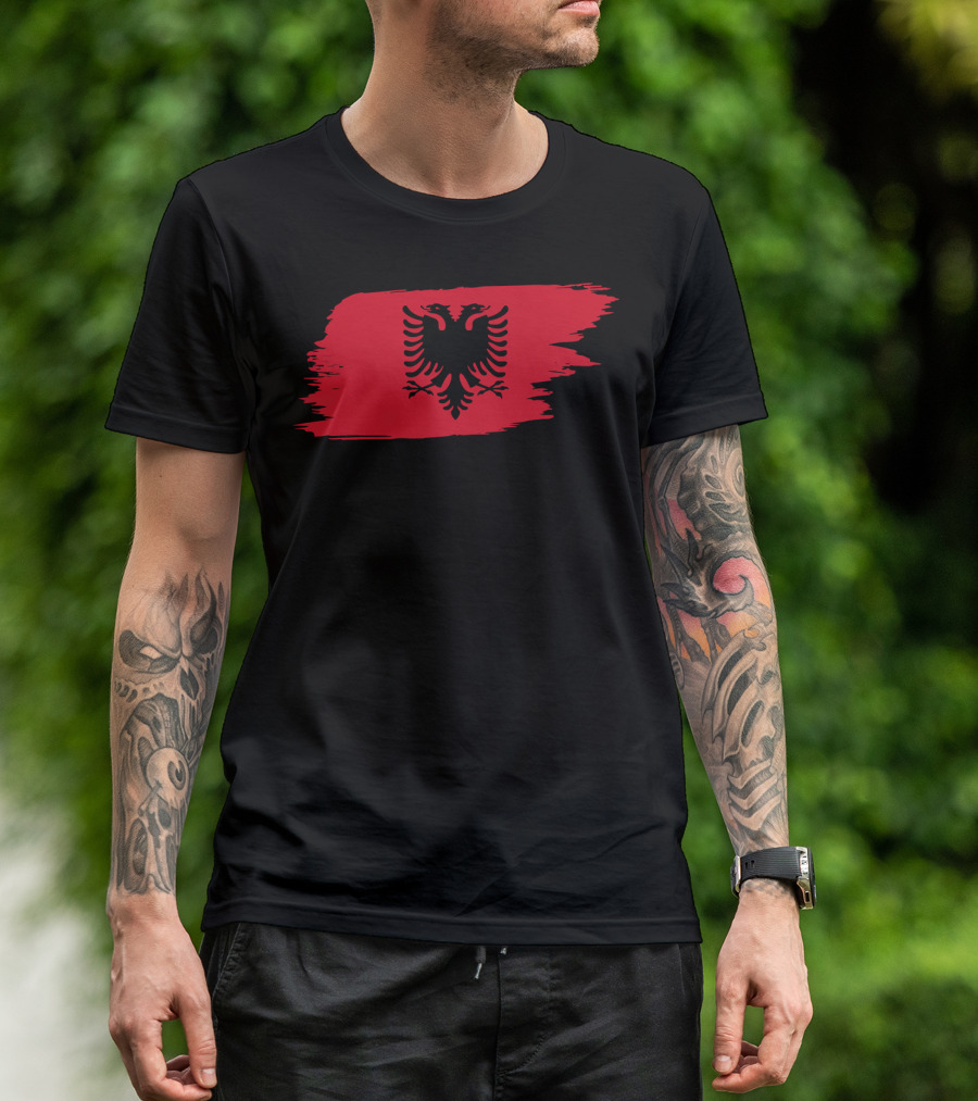 Albania Flag Red Brushstroke Double-Headed Eagle T-Shirt