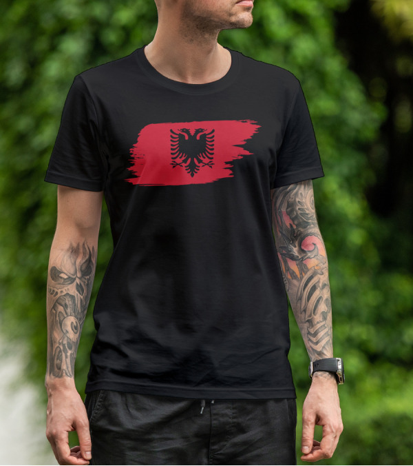 Albania Flag Red Brushstroke Double-Headed Eagle T-Shirt