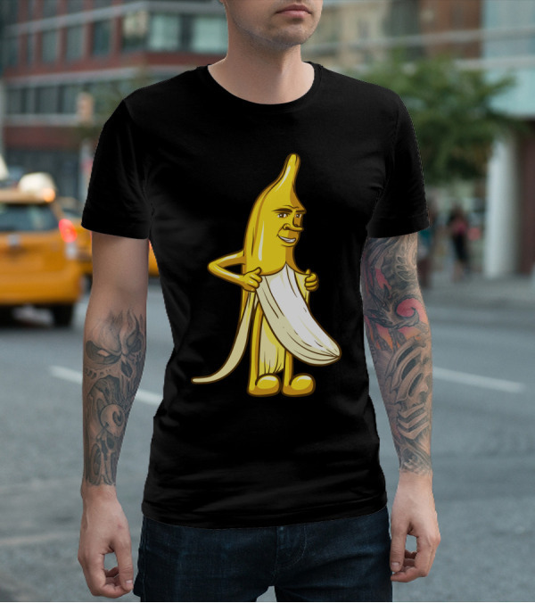 Banana Striptease Cartoon Censored Naked Peeling Comedy T-Shirt