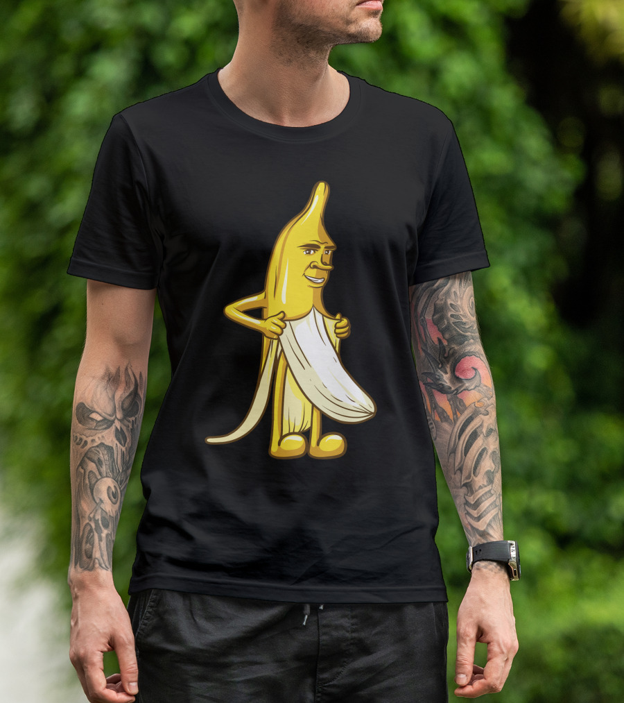 Banana Striptease Cartoon Censored Naked Peeling Comedy T-Shirt