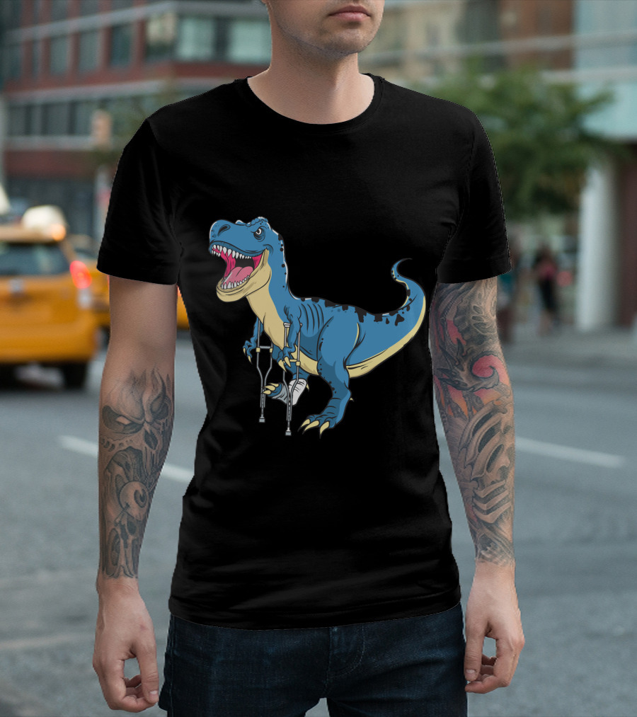 Broken Leg Dinosaur Awww Snap Funny Rex with Crutches T-Shirt
