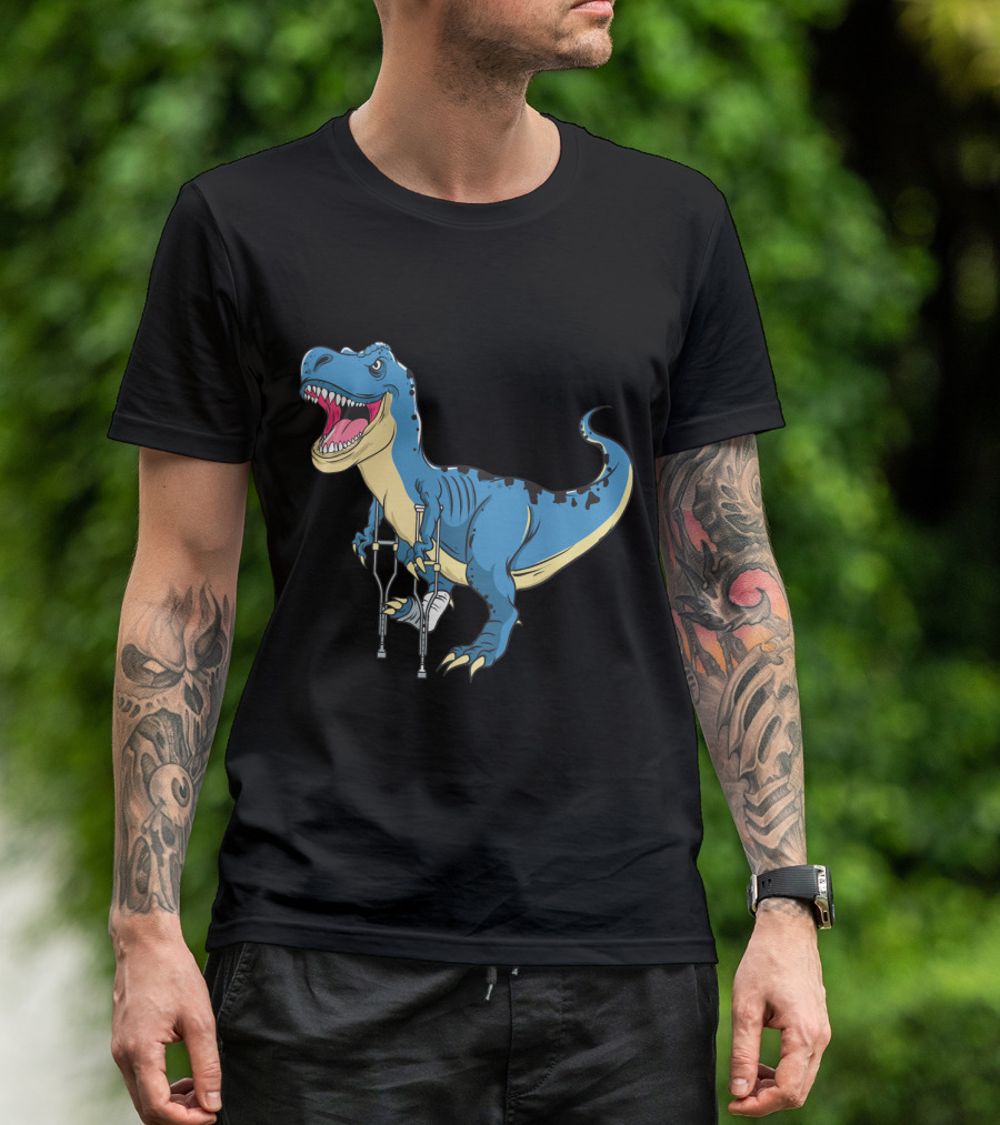 Broken Leg Dinosaur Awww Snap Funny Rex With Crutches T-Shirt