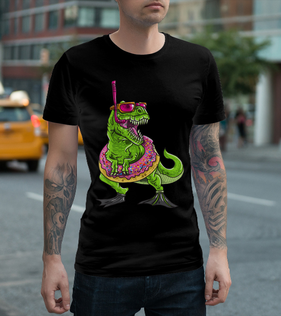 Dinosaur Snorkeling Donut Float Summer Pool Party T-Shirt