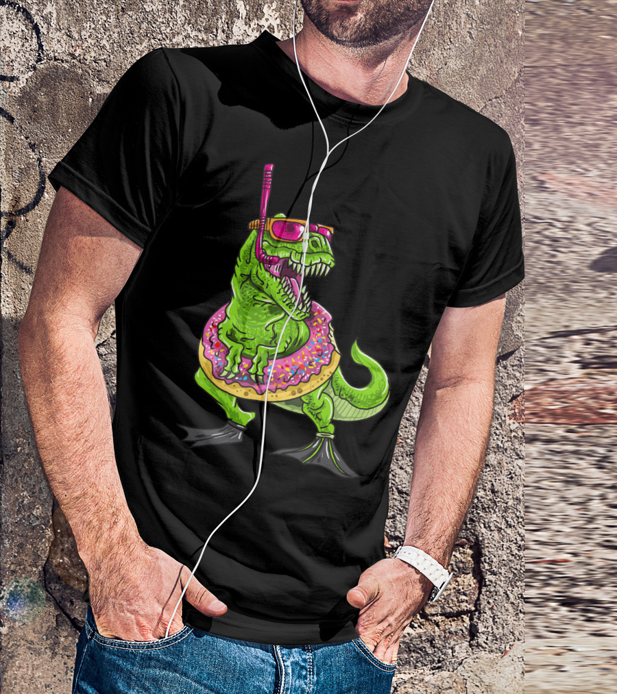 Dinosaur Snorkeling Donut Float Summer Pool Party T-Shirt