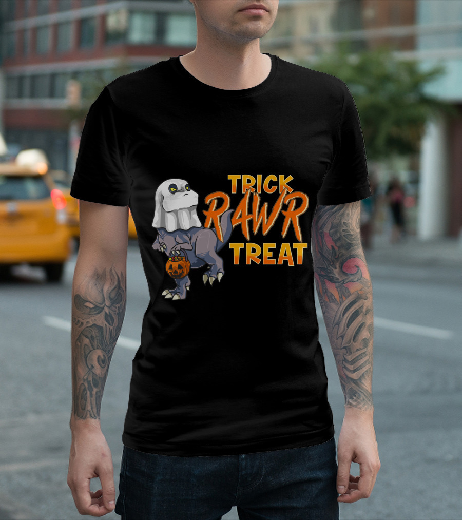 Ghost Dinosaur Trick RAWR Treat Boos Asaurus Halloween Pumpkin Paleontology Fun T-Shirt