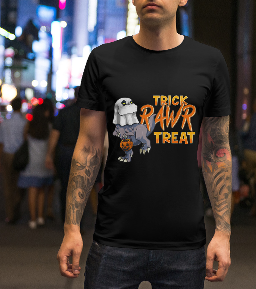 Ghost Dinosaur Trick RAWR Treat Boos Asaurus Halloween Pumpkin Paleontology Fun T-Shirt