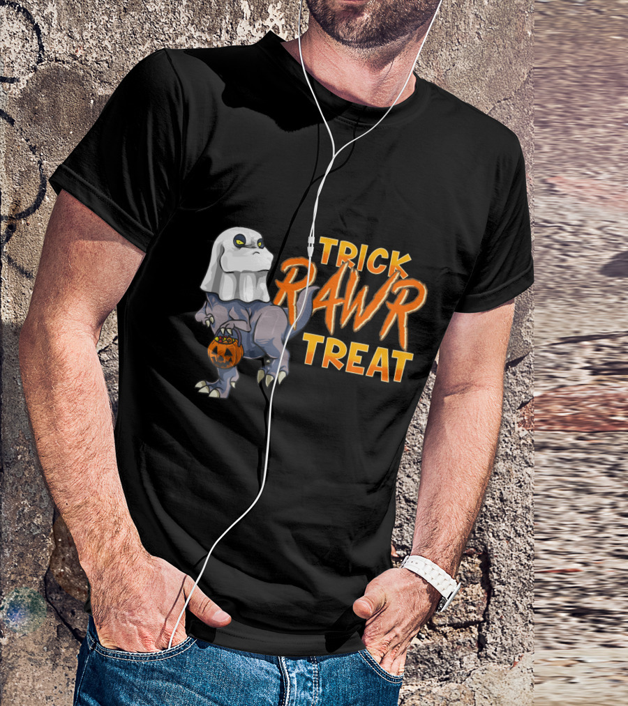 Ghost Dinosaur Trick RAWR Treat Boos Asaurus Halloween Pumpkin Paleontology Fun T-Shirt