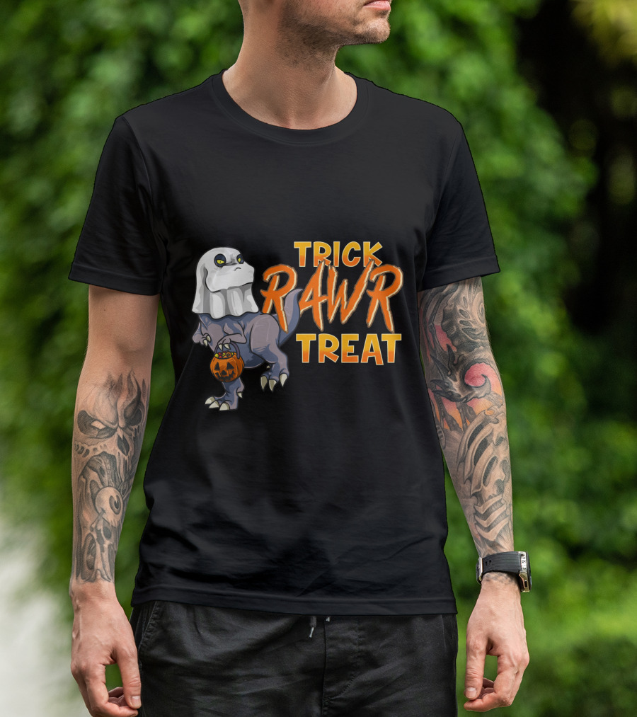Ghost Dinosaur Trick RAWR Treat Boos Asaurus Halloween Pumpkin Paleontology Fun T-Shirt