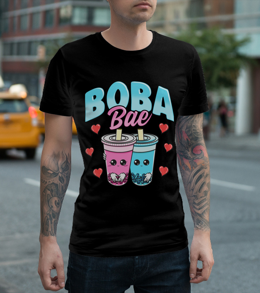 Kawaii Boba Bae Cute Bubble Tea Characters With Hearts T-Shirt