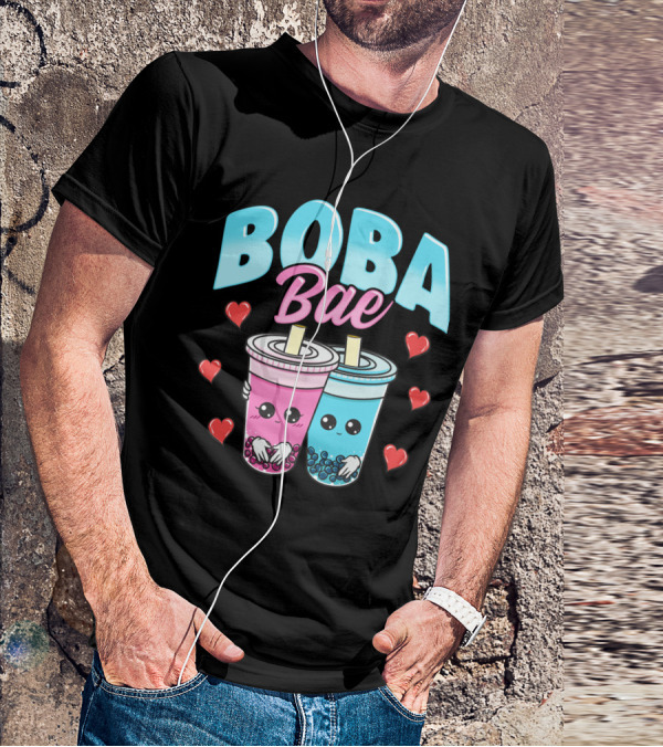 Kawaii Boba Bae Cute Bubble Tea Characters With Hearts T-Shirt