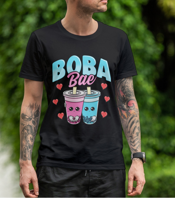 Kawaii Boba Bae Cute Bubble Tea Characters With Hearts T-Shirt