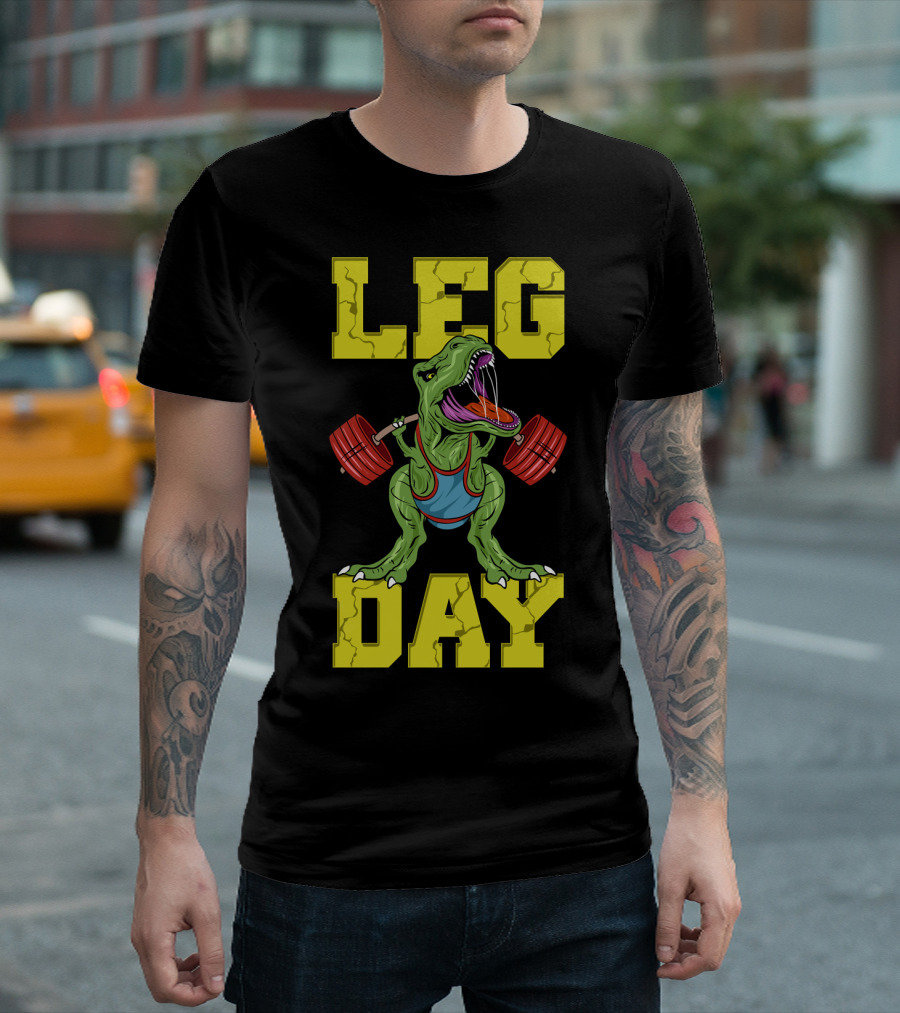 Leg Day Dinosaur Weight Lifter Squat Barbell Training T-Shirt