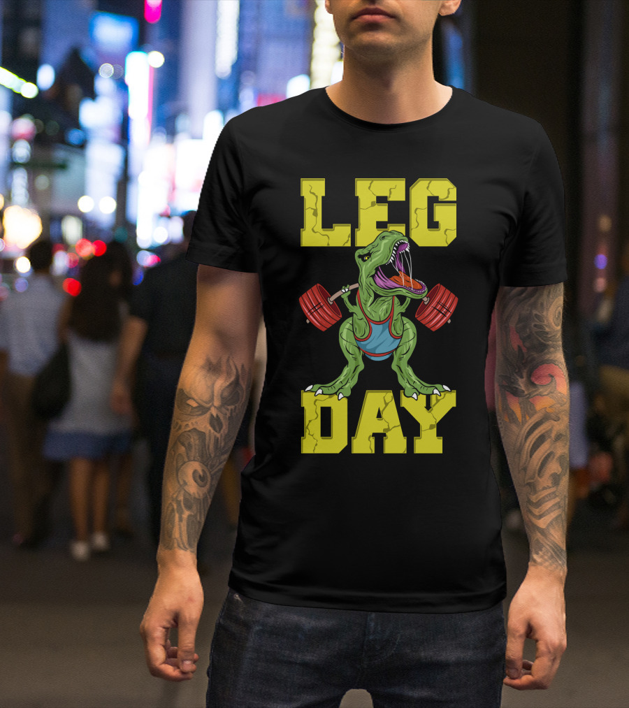Leg Day Dinosaur Weight Lifter Squat Barbell Training T-Shirt