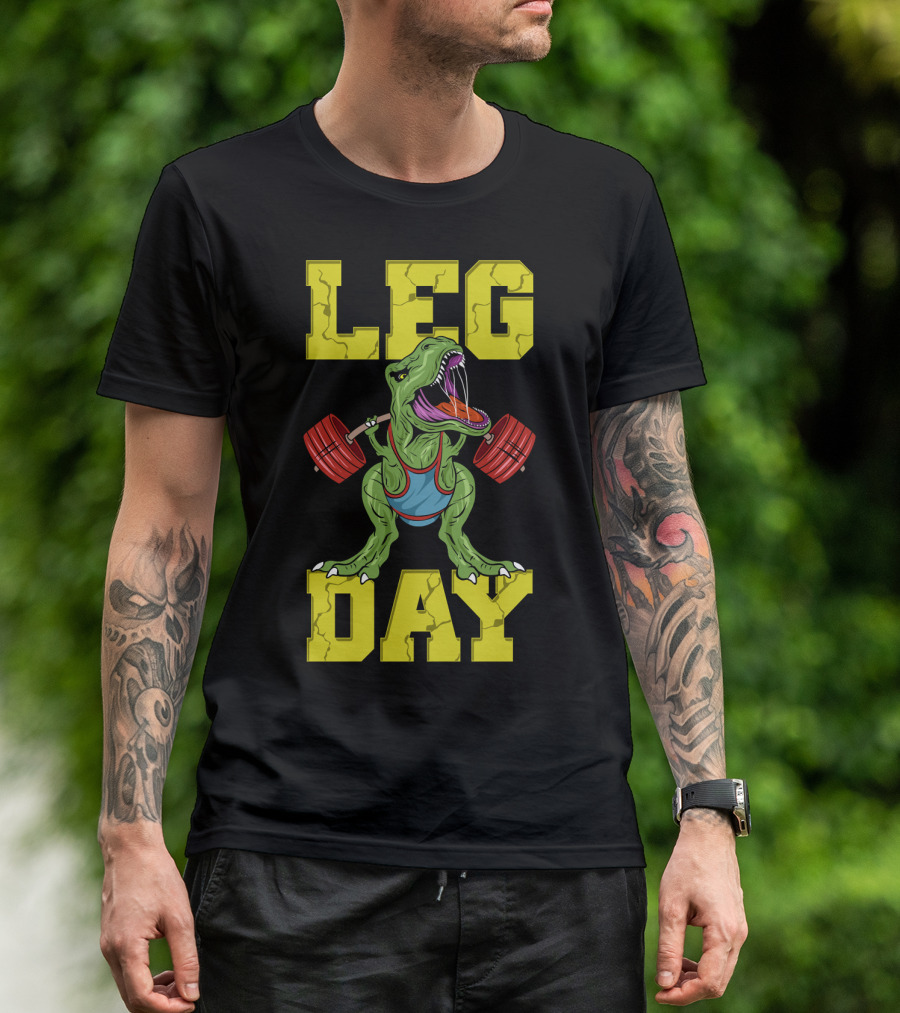 Leg Day Dinosaur Weight Lifter Squat Barbell Training T-Shirt