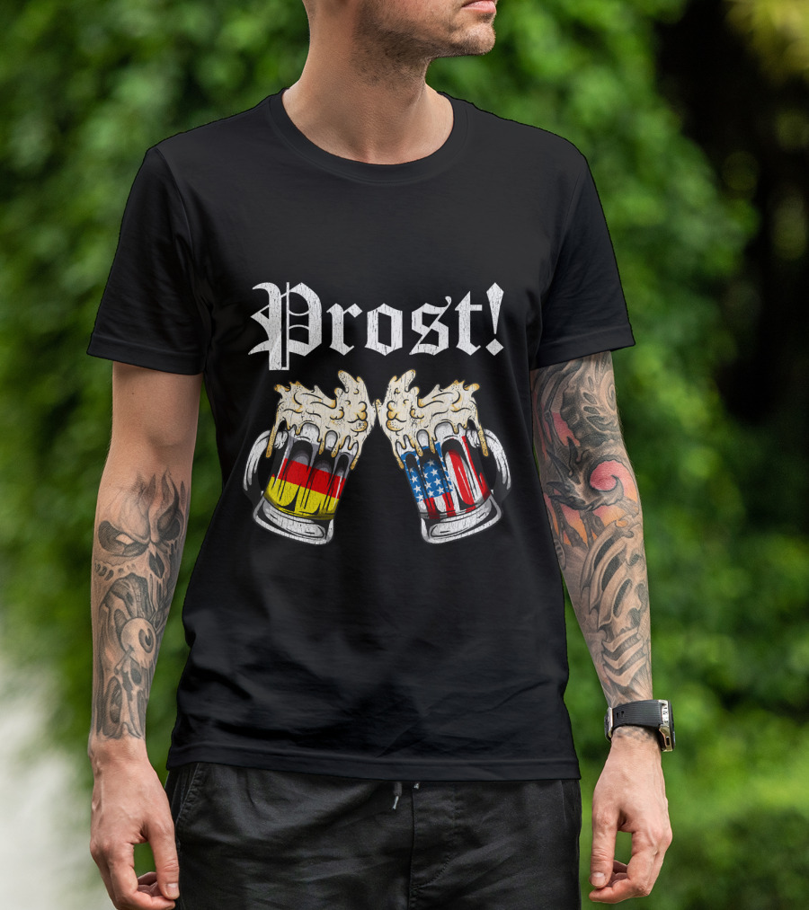 Prost Cheers German American Flag Beer Mugs Oktoberfest T-Shirt