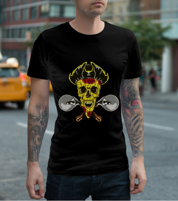 Pirate Skull Pizza With Crossed Wheel Cutters T-Shirt
