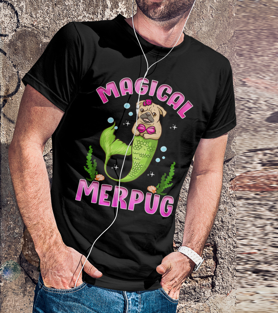 Magical Merpug Pug Dog With Mermaid Tail T-Shirt